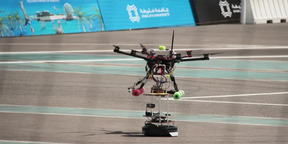 Drone on a court competing in robotics challenge