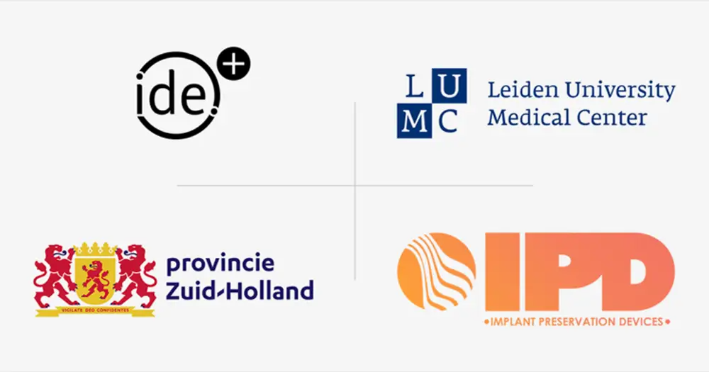 IDE, Leiden University Medial Center, Provincie Zuid-Holland, and Implant Preservations Devices logos